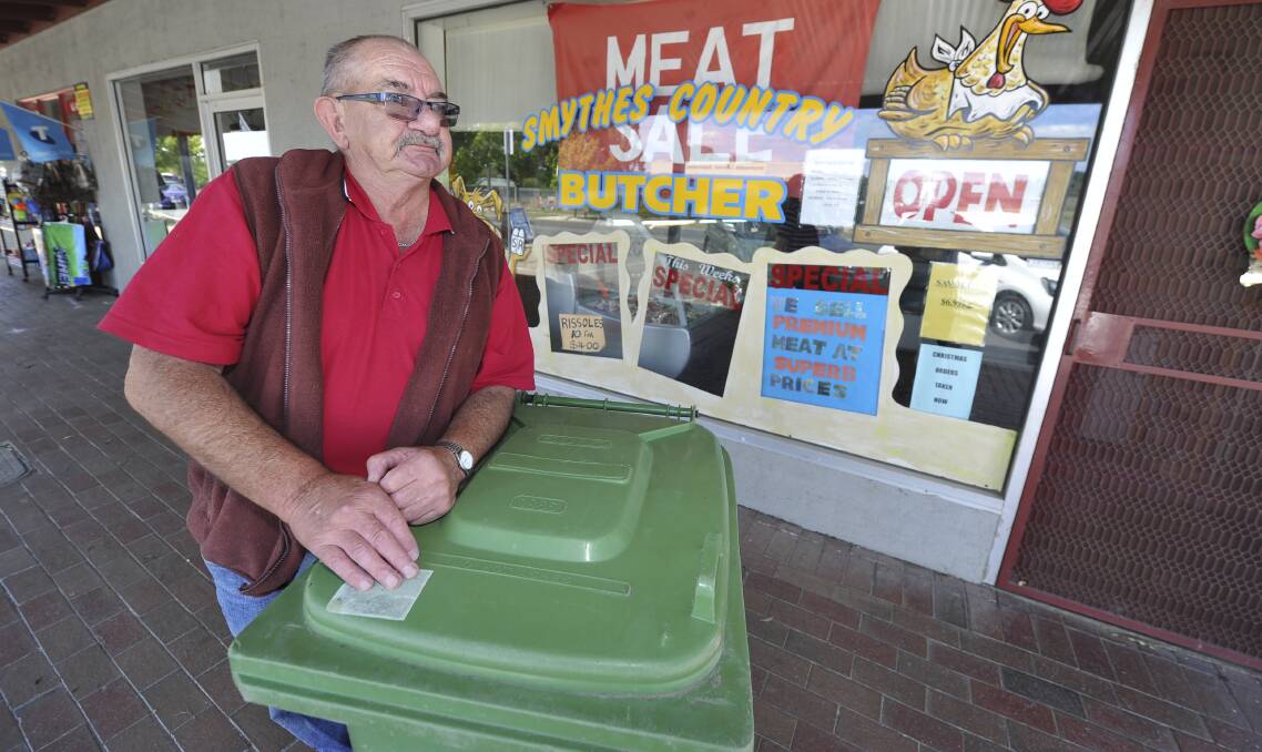 On the nose: Smythesdale butcher Peter Holston doesn’t agree with Golden Plains Shire’s decision to only collect garbage fortnightly from next July. PICTURE: LACHLAN BENCE