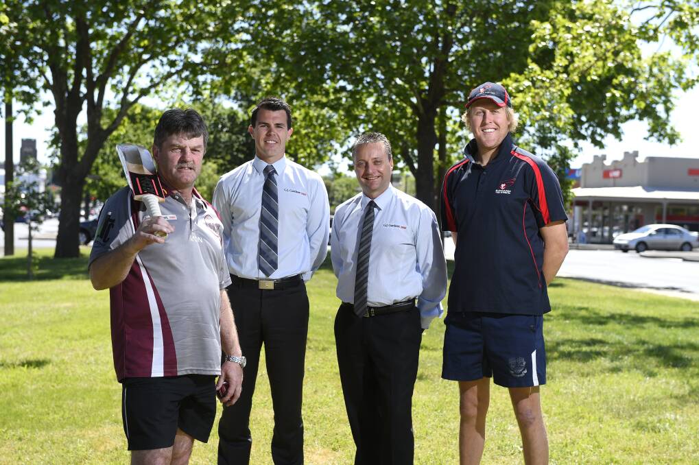 BIG BASH: Ten10 organiser Phil Knowles with Nathan Cavanagh and Rob McMaster, from major sponsor GJ Gardner Homes and Ash McDonald, who will be part of the Bungaree Football Club side looking to defend its title this season. PICTURE: JUSTIN WHITELOCK