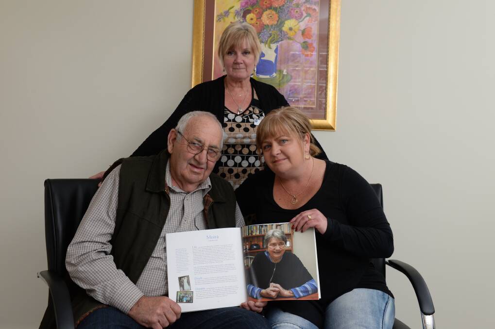 George Lund and daughter Jo Labbett with Liz Dawson from Ballarat Hospice Care. PICTURE: KATE HEALY