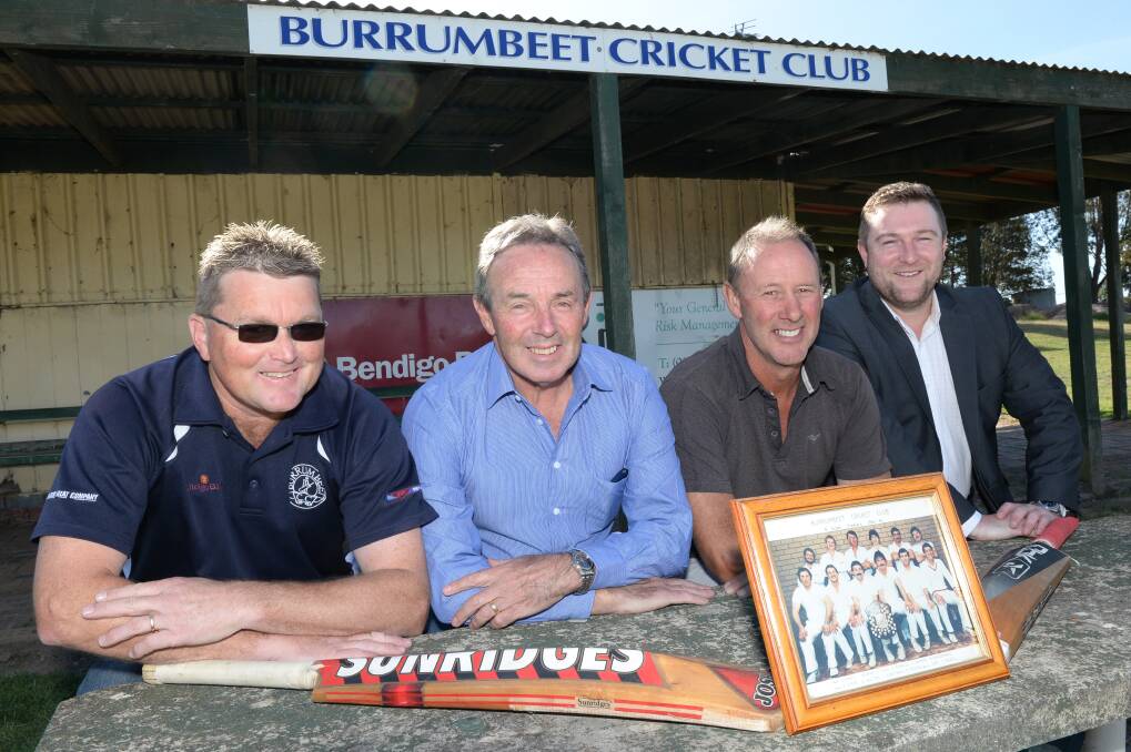 Back together: Former Burrumbeet premiership players Craig Wells, Lindsay Vanstar, Wayne Walton and Sam Godfrey-Roberts, who are looking forward to their 30-year premiership reunion on Saturday. PICTURE: KATE HEALY