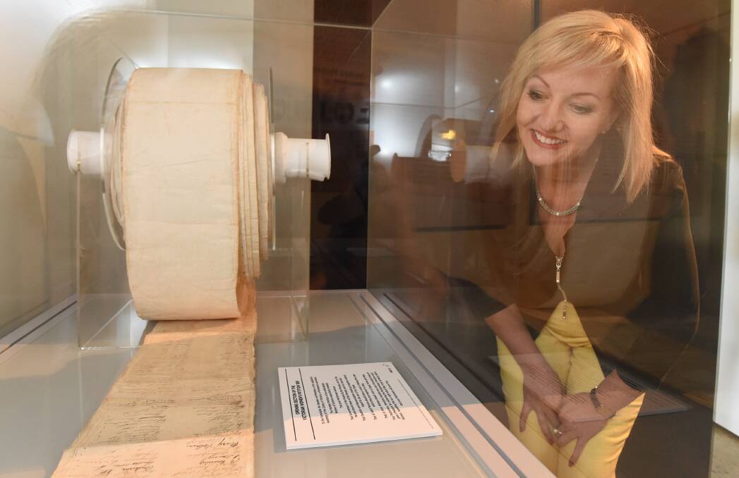Iconic: Women’s Affairs Minister Heidi Victoria launches the Victorian Women’s Suffrage Petition exhibition at M.A.D.E on Wednesday. PICTURE: LACHLAN BENCE