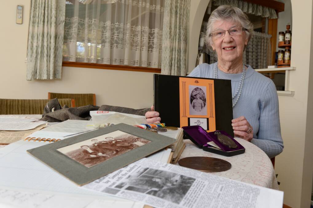 Respect: Nancy Sedgwick with a photo of her father, Les Lee, who served in World War I. PICTURE: KATE HEALY