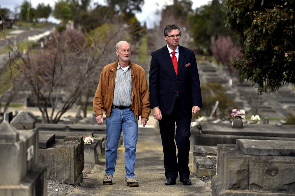 Exploring: Military historian and researcher Garry Snowden with The Ballarat Cemetery Trust chief executive David Beames. PICTURE: JEREMY BANNISTER
