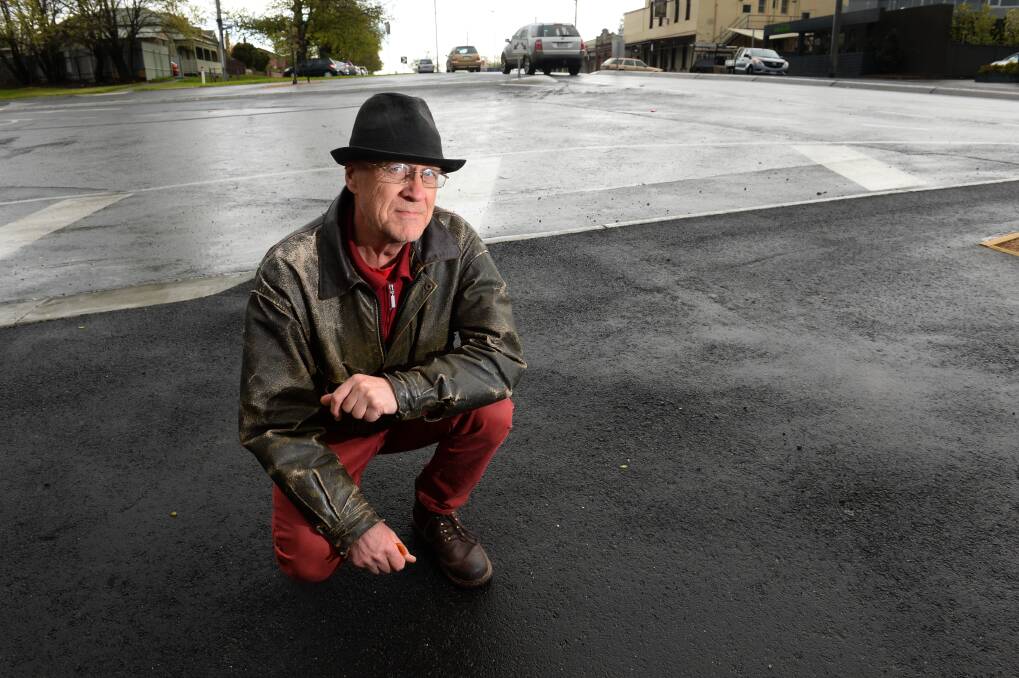Unsympathetic to heritage: Ballarat resident Brian Pola at the ‘unsightly’ traffic islands. PICTURE: ADAM TRAFFORD