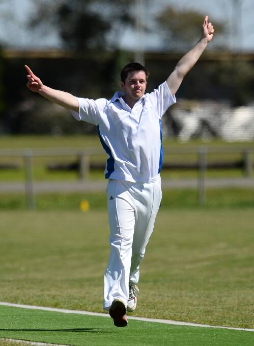 YOU BEAUTY: Andrew Warrick celebrates one of his four wickets in Golden Point’s narrow win over Darley. 
Picture: Adam Trafford
