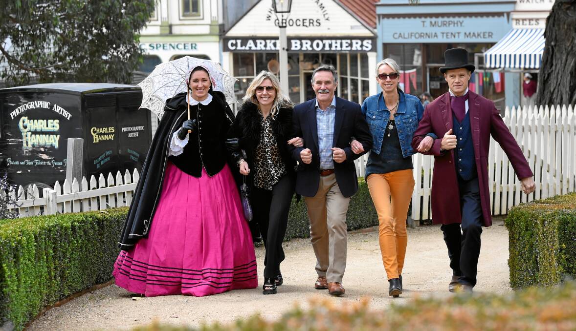 Improve the future: Nicole Roberts, Paula Nicholson, Sovereign Hill CEO Jeremy Johnson, Janine Dodds and Mark Filmer walk through Sovereign Hill to raise money for the Fiona Elsey Cancer Research Institute. PICTURE: LACHLAN BENCE
