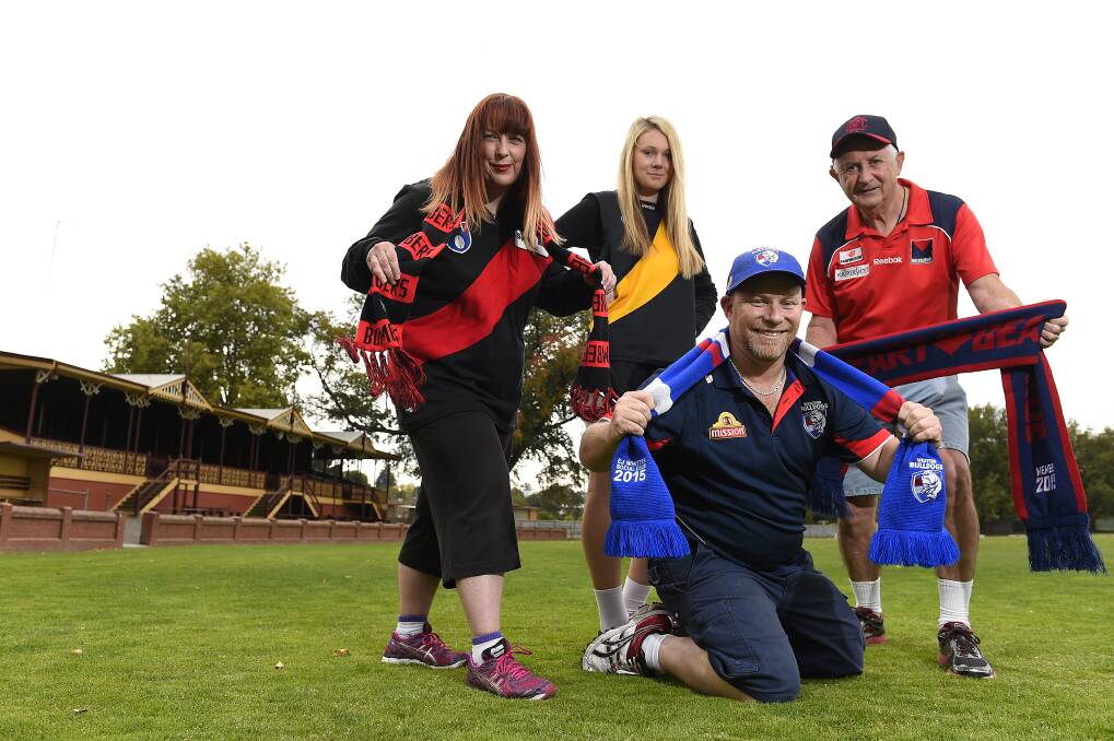 AFL fans Jenny Dixon, Emily Svanosio, Ray Neville and Denis Costigan know all about barracking from Ballarat.
Picture: JUSTIN WHITELOCK
