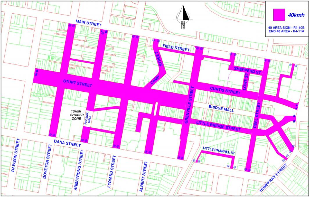 The streets in pink are where a 40km/h speed limit is proposed.