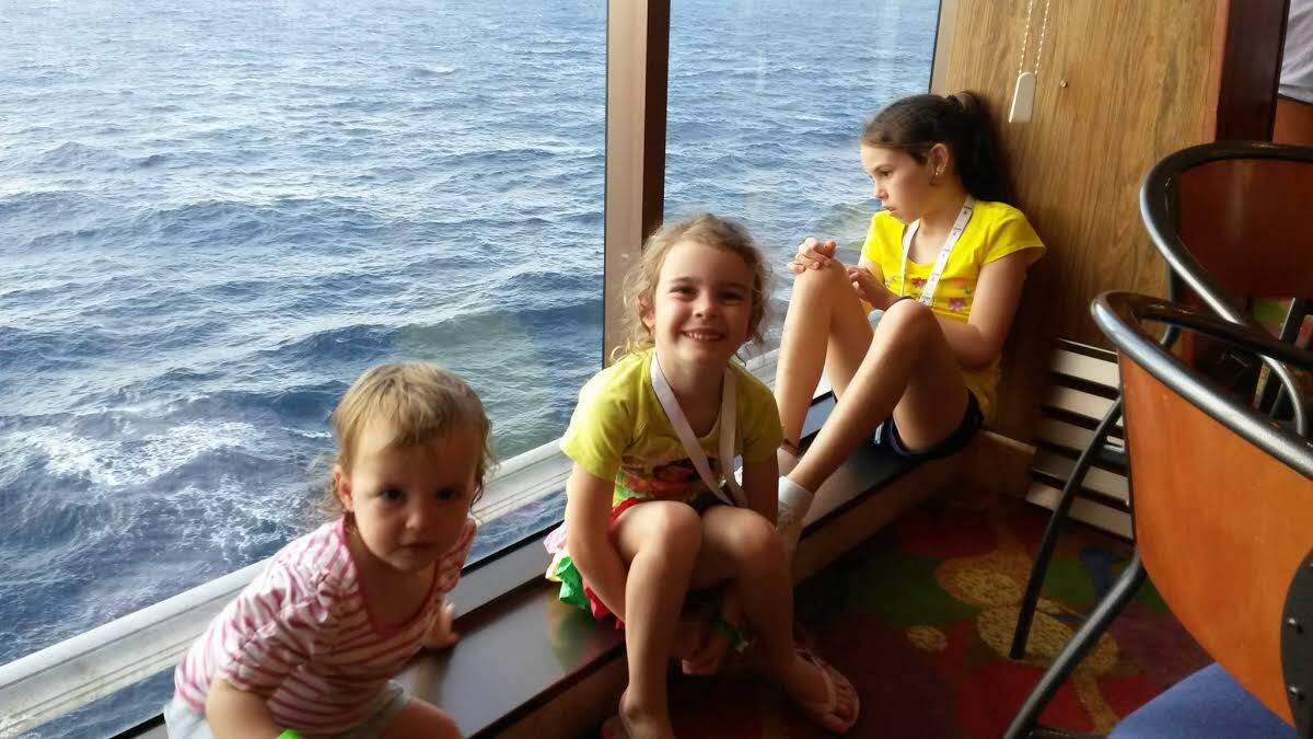 MEMORABLE CRUISE: Gabrielle Clark’s three daughters Emily, Daisy and Jessica at the start of their voyage. 
