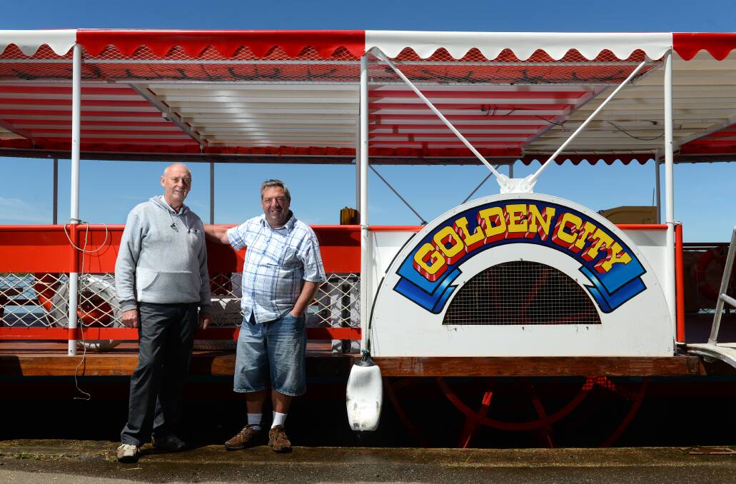 ALL ABOARD: Golden City Paddlesteamer Museum Society president Daryl Smith with Golden City Paddlesteamer captain Bob Wuestewald. PICTURE: ADAM TRAFFORD