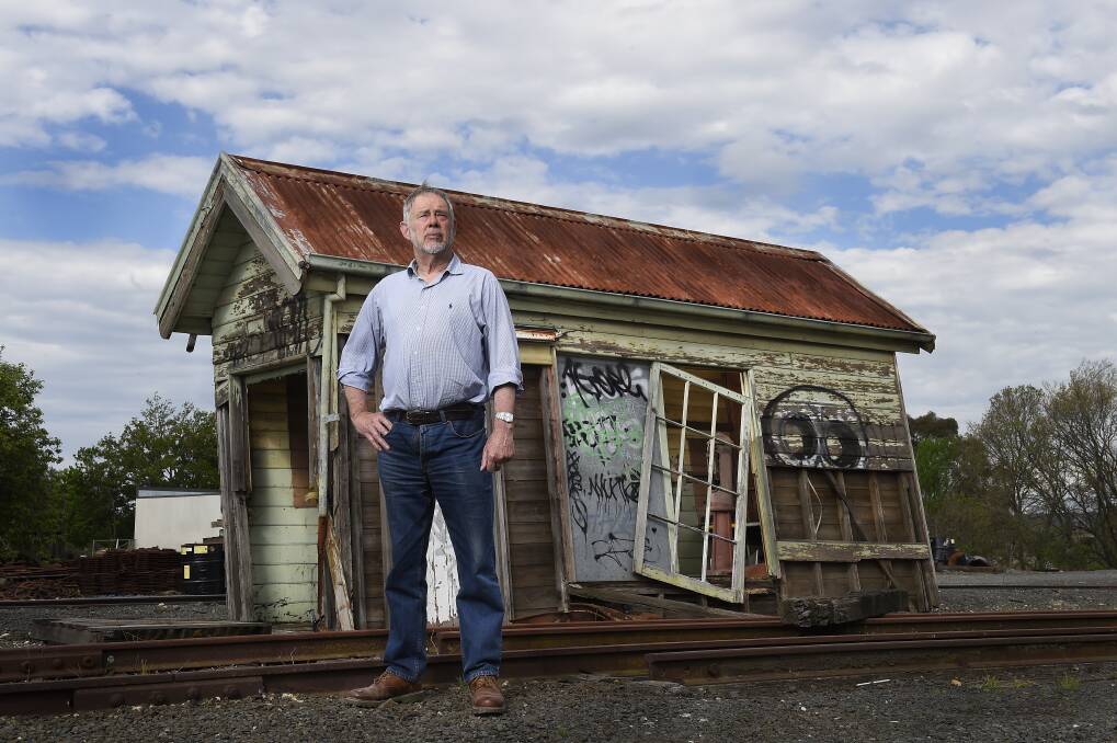 Historic: Gerald Jenzen is concerned about what will happen to the heritage-listed office and weighbridge at the Ballarat Railway Station.
PICTURE: JUSTIN WHITELOCK