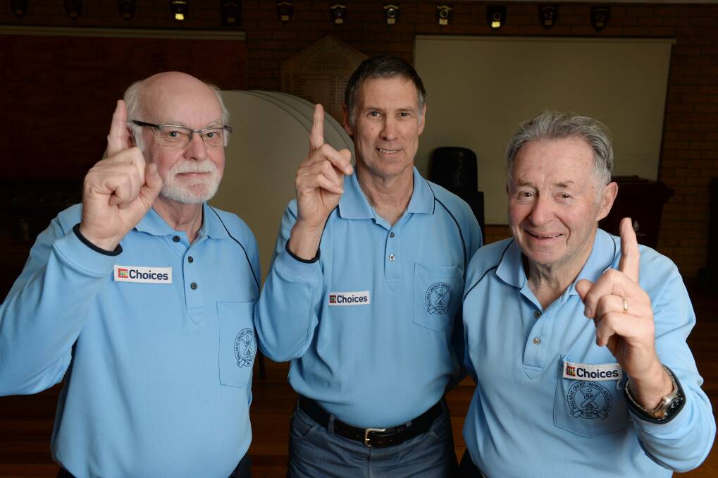 Howzat: Ballarat Cricket Umpires Association umpires Maurice Cowie, Neil Leckie and Des Lloyd are ready for action as the cricket season begins this weekend. The association is looking for young players willing to umpire. PICTURE: KATE HEALY
