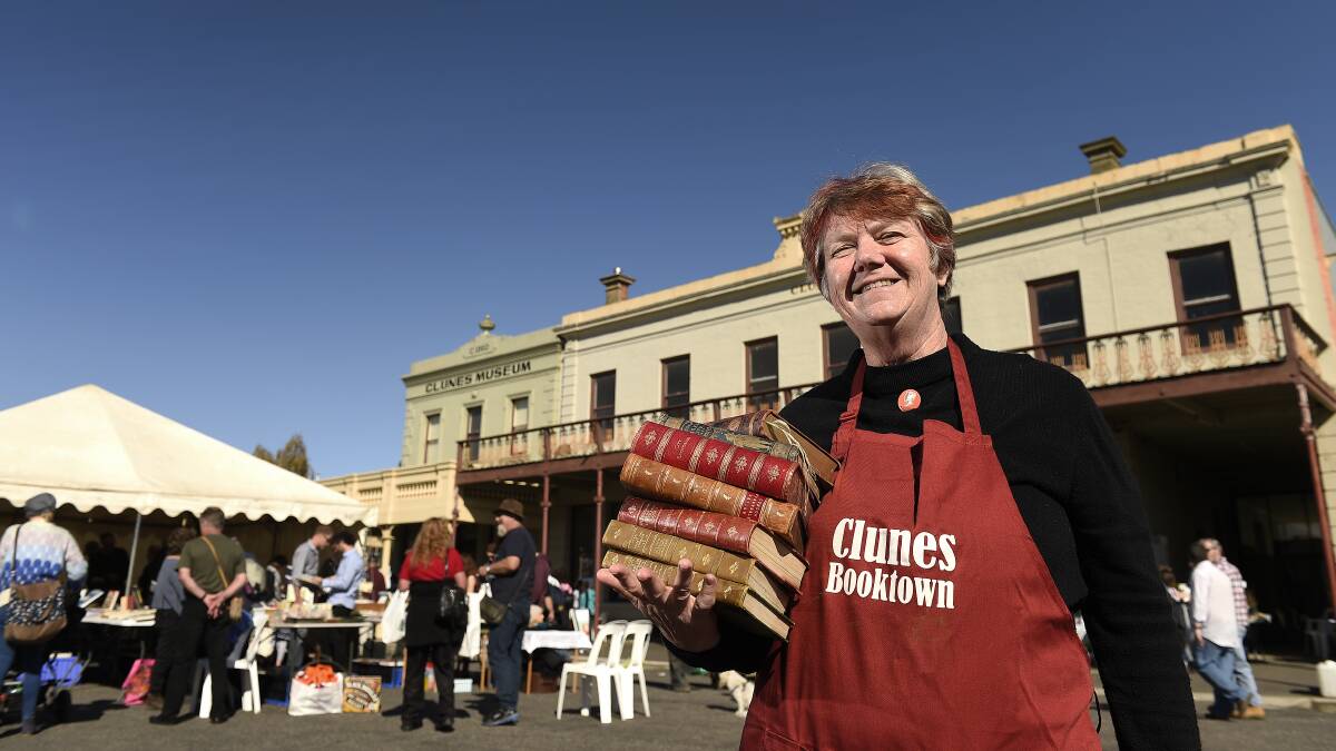 Read all about it: Clunes Booktown artistic director Tess Brady helps to set up the annual festival.