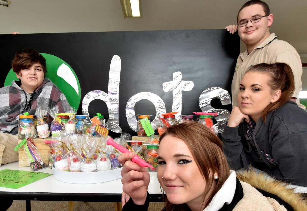 Talented: Developing Other Talents and Skills (DOTS) students Beau Robertson, Skye Meizys, Gabbi Butcher and Nathan Riley with some items they have made for the WinterFest market. PICTURE: JEREMY BANNISTER