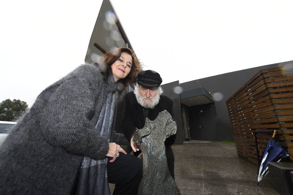 Sculptors Charles Smith and Joan Walsh-Smith with the Pikemans Dog sculpture. PICTURE: JUSTIN WHITELOCK
