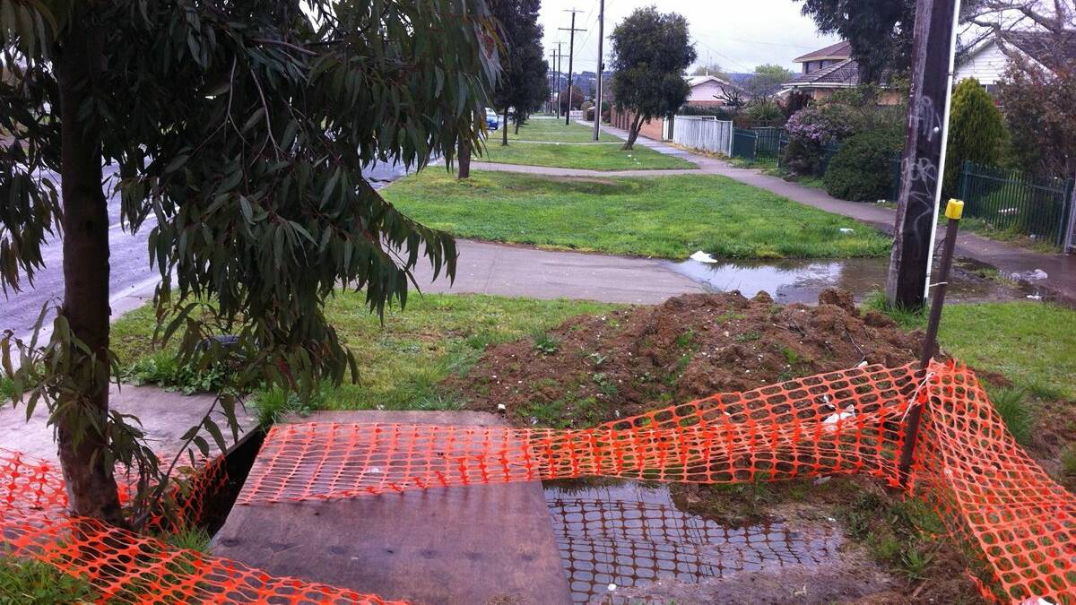 Hazard: A hole in Rubicon Street, Sebastopol, has been filling with water for months. PICTURE: WILLIAM VALLELY
