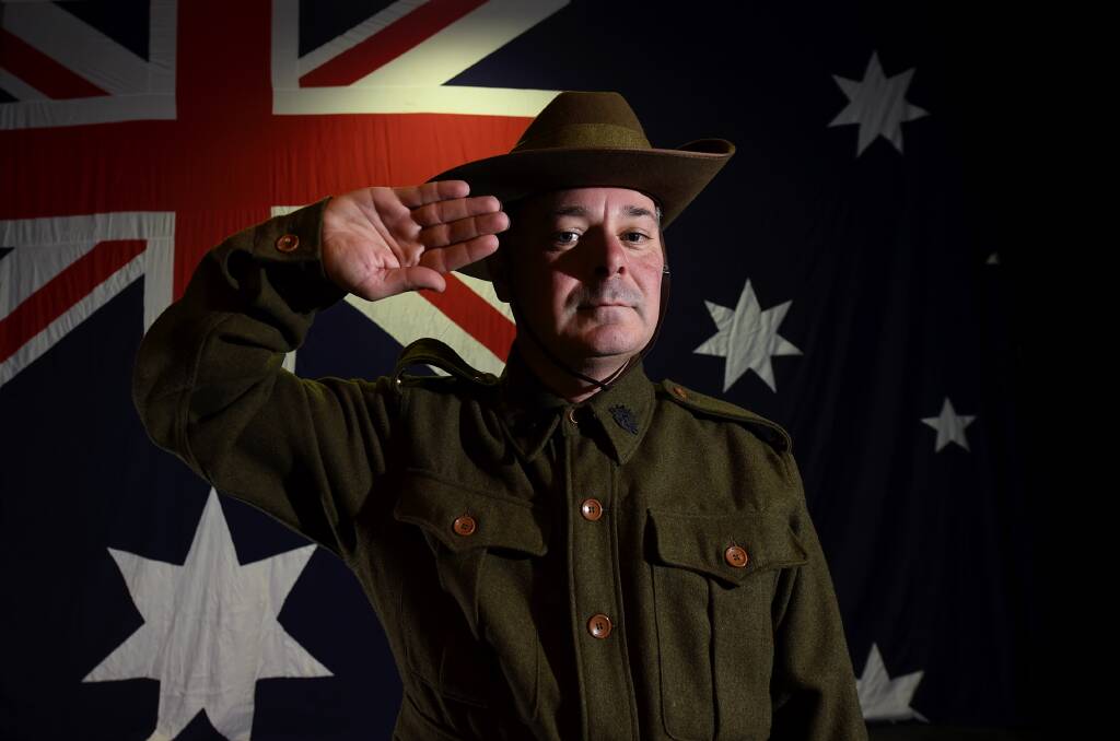 Lest we forget: Terry Hope salutes the Anzac Diggers. PICTURE: LACHLAN BENCE