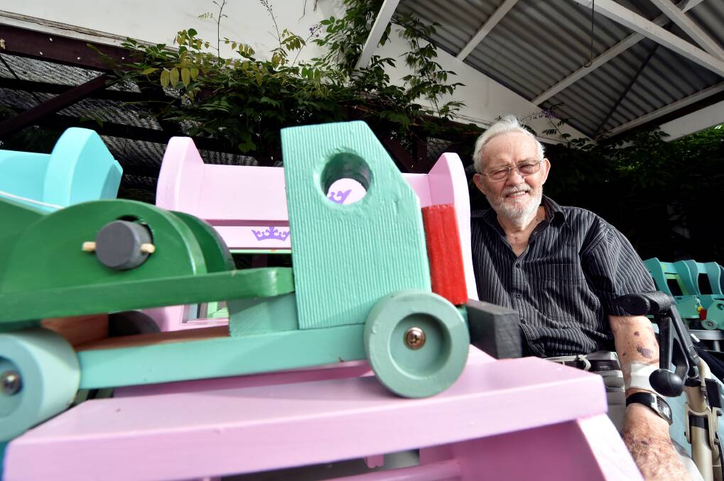 Happy to help: Noel Rae spends most of his days in his shed, making wooden toys for children. PICTURE: JEREMY BANNISTER