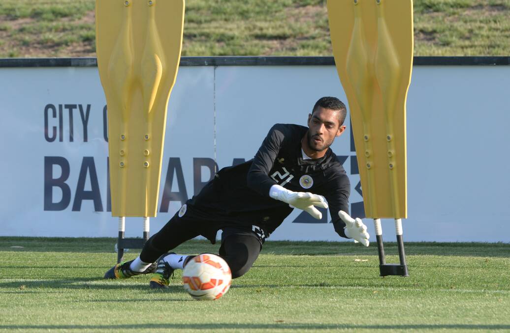 In safe hands: Bahrain’s Hamad Al Dosseri tries out the Ballarat Regional Soccer Facility at Morshead Park after arriving on Sunday for a training camp ahead of the Asian Cup. PICTURE: KATE HEALY 