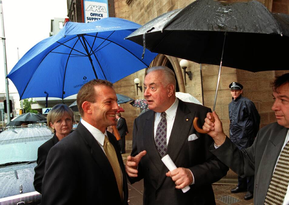 Meeting: Tony Abbott, then a government minister, with former prime minister Gough Whitlam in this 1999 file picture.