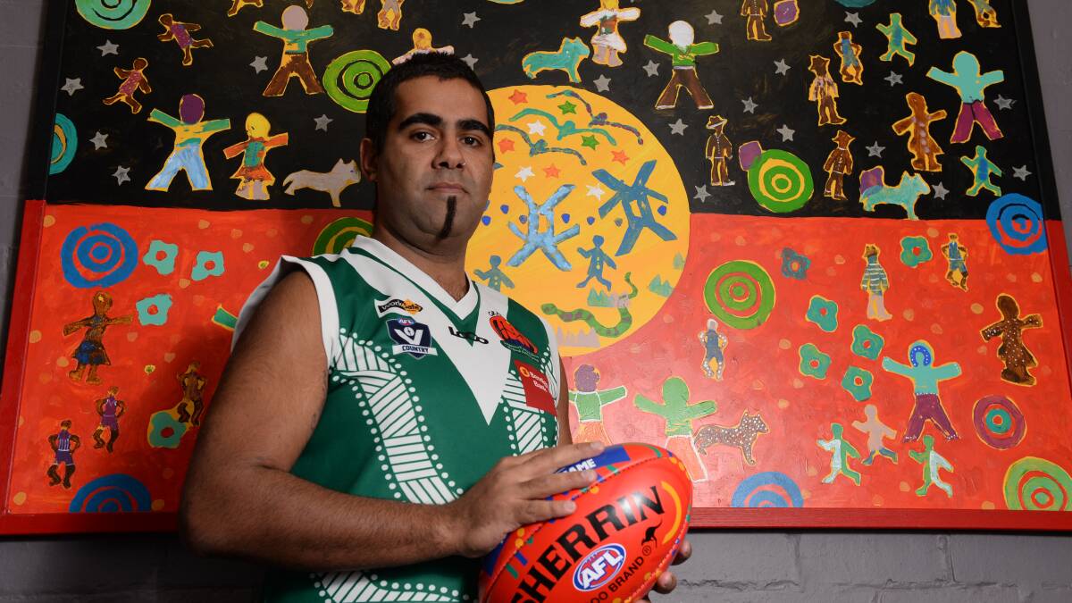 Multicultural: Rokewood-Corindhap player Aaron Clarke, who instigated the CHFL’s Indigenous round last year after being racially vilified, gets ready for the second annual Indigenous fixture this weekend. PICTURE: KATE HEALY