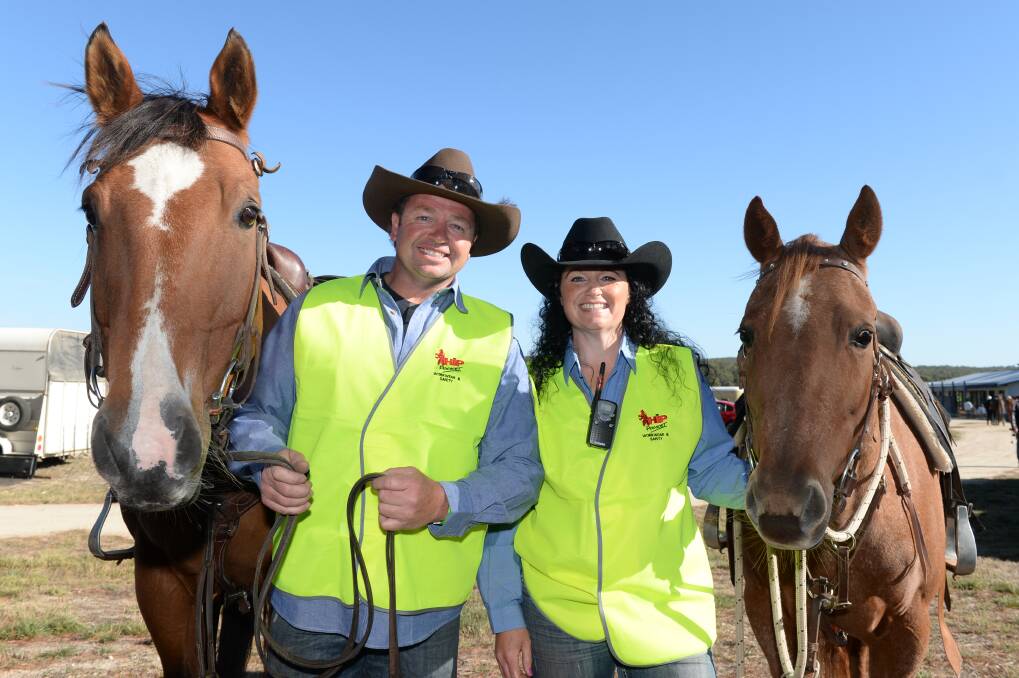 Charity ride: Shane Jewell, with Stormy, and Karen Wakeling, with Rosie, saddle up for the annual Cowboys Adventure Ride. PICTURE: KATE HEALY