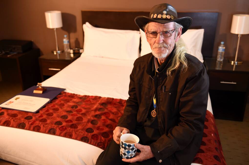 Survivor: Gordon Hill in his motel room after giving evidence at the Royal Commission into Institutional Responses to Child Sexual Abuse on Tuesday. PICTURE: LACHLAN BENCE
