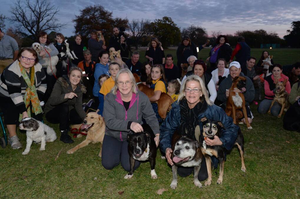 Off the leash: Pat McAninly with Boof, and Jo Gardiner with Homer and Hana, who are among the regular users of Victoria Park. PICTURE: KATE HEALY