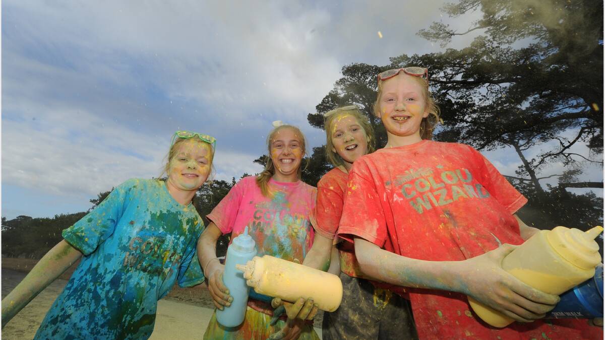 Olivia Leonard, Courtney Tuddenham, Bella Prendergast, Sunday Walker - Rainbow Colour Run Ballarat Victoria Park  Picture: Justin Whitelock 