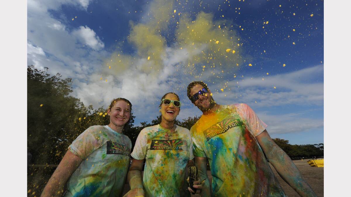 Sarah Glyde, Rachel Phelan, Jordan Phelan - Rainbow Colour Run Ballarat Victoria Park  Picture: Justin Whitelock 