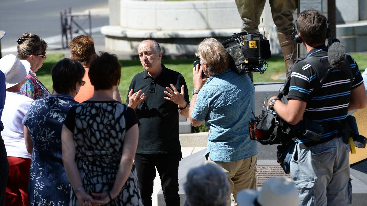 Sir Tony Robinson and his crew work with Ballarat locals while filming in the city on Thursday. PIC: KATE HEALY
