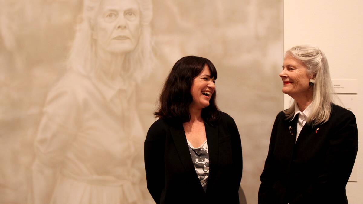 Winner of the 2014 Archibald Prize, Fiona Lowry with her subject, Penelope Seidler, at the NSW Art Gallery in Sydney. 18th July 2014 Photo: Janie Barrett