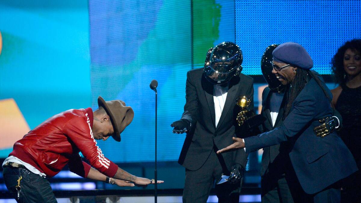 Pharrell Williams bows to Winners For Pest Pop Performance Daft Punk on stage during the 56th GRAMMY Awards at Staples Center on January 26, 2014 in Los Angeles, California. Photo: GETTY IMAGES