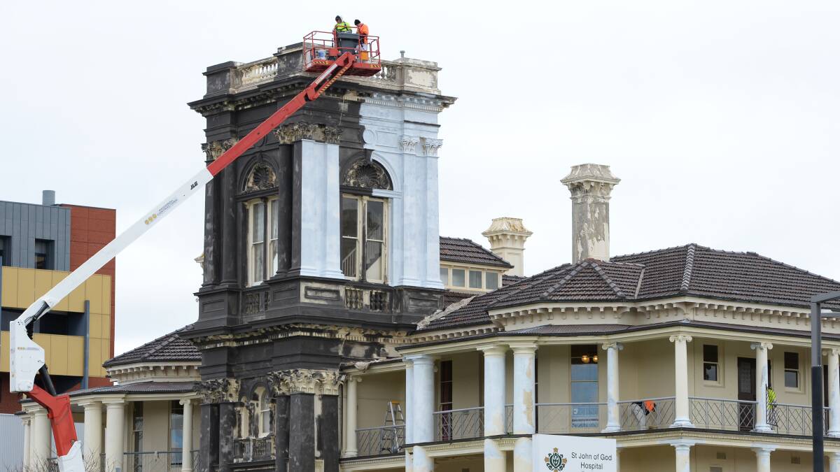 The facade of St John of God Hospital Ballarat building Bailey's Mansion being repainted. July 3, 2014