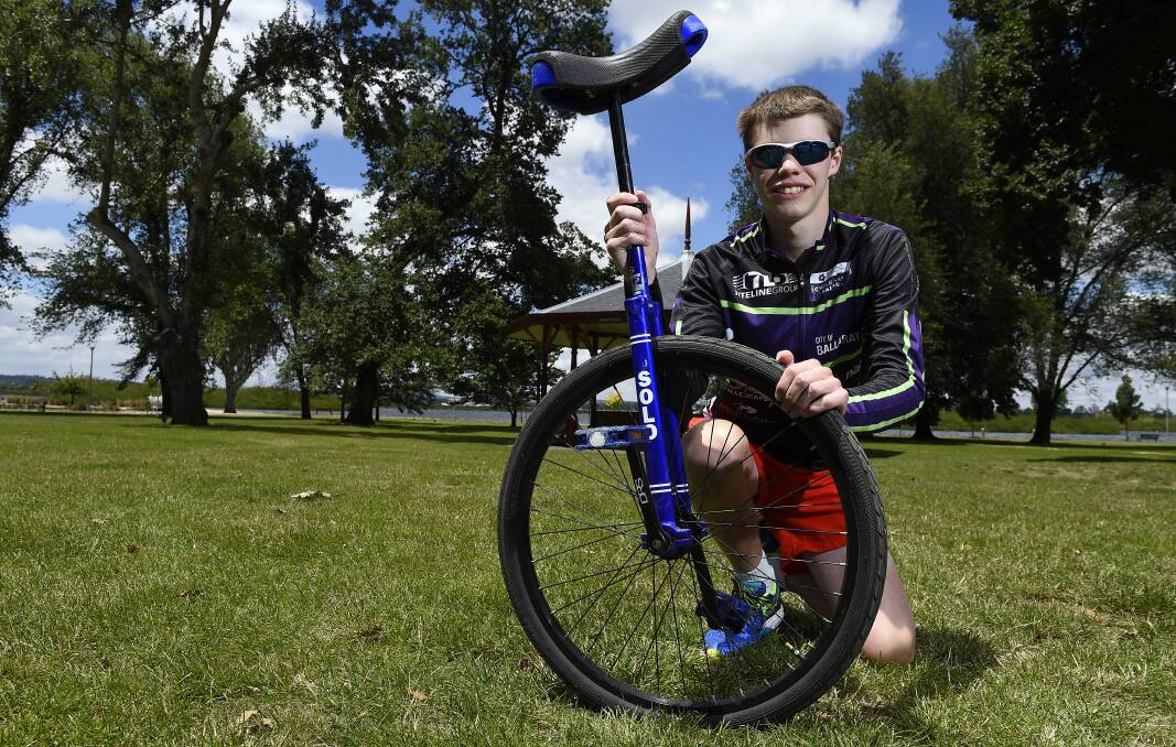 Jared Olsen will get on his unicycle for the Ballarat Cycle Classic. PICTURE: Justin Whitelock