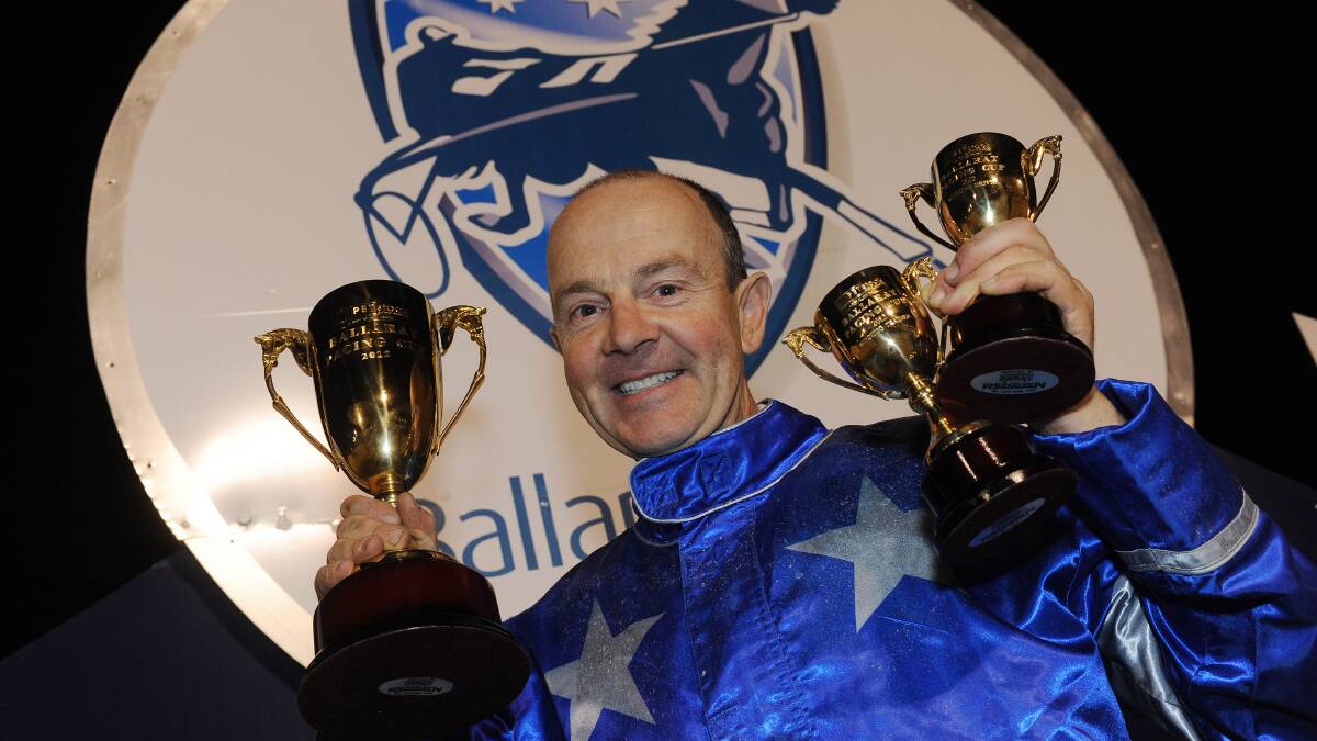 NZ trainer-driver Mark Purdon with the 2012 Ballarat Pacing Cup trophies.