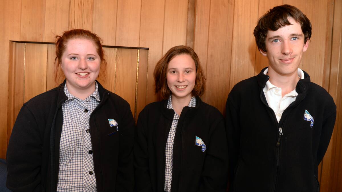 Isabelle Haywood, Charlotte Rawson and Lucas Michell (Ballarat Secondary College) at the SHOUT launch.