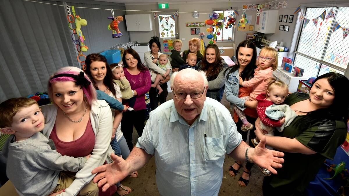 Fr Bob Maguire visiting the Link Up Young Parents Program in Delacombe with the aim of making it a nationwide pilot program. Picture: Jeremy Bannister
