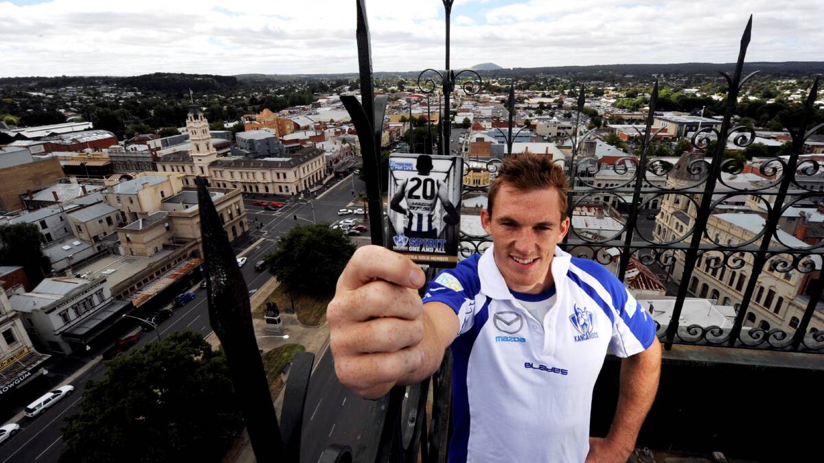 Drew Petrie at the top of Town Hall on a previous North Melbourne trip to Ballarat. PICTURE: JEREMY BANNISTER