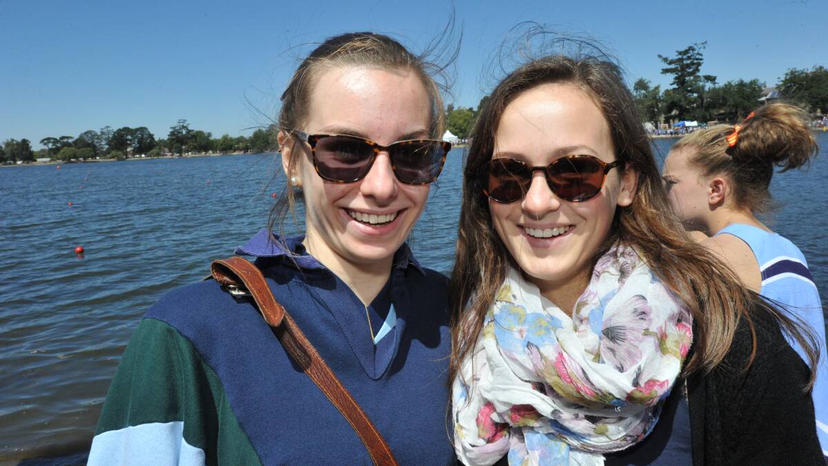 Perfect weather made for a great day at Lake Wendouree. German students at High School Julia Musil, Alisha Schumpp.   Pic: Jeremy Bannister
