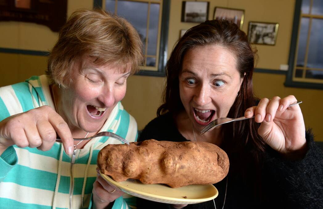 Ngaire McKay and Liz Kelly get excited about the Big Spud Dinner.
