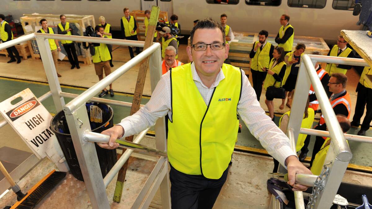 Premier Daniel Andrews at the announcement on Tuesday. PICTURE: LACHLAN BENCE