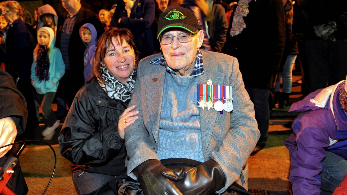 Jodie Gillett and her father Bill Bedson at the dawn service. PICTURE: JEREMY BANNISTER