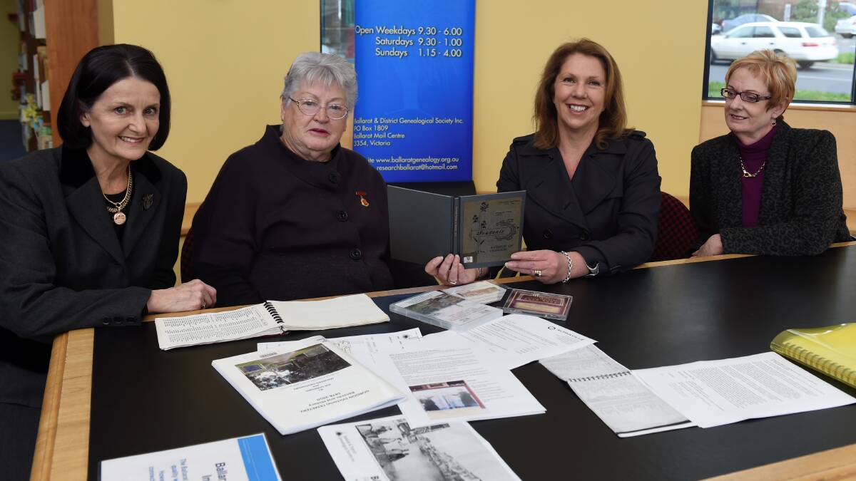 Ballarat and District Genealogical Society research co-ordinator Jennifer Burrell, society life member Betty Slater, Ballarat MP Catherine King and committee member Barbara Harris. PICTURE: LACHLAN BENCE 