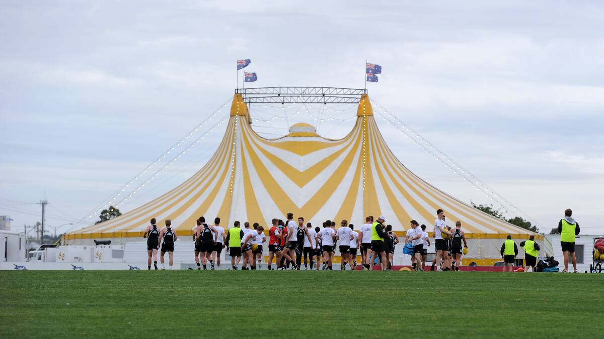 North Ballarat Roosters train in front of the Big Top this week. Picture: Justin Whitelock