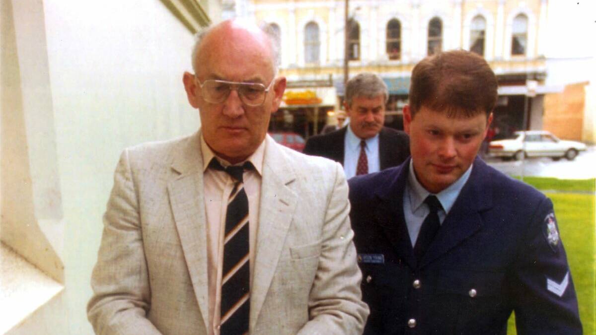 Former Ballarat priest Gerald Ridsdale being led to court in an earlier appearance. File image.