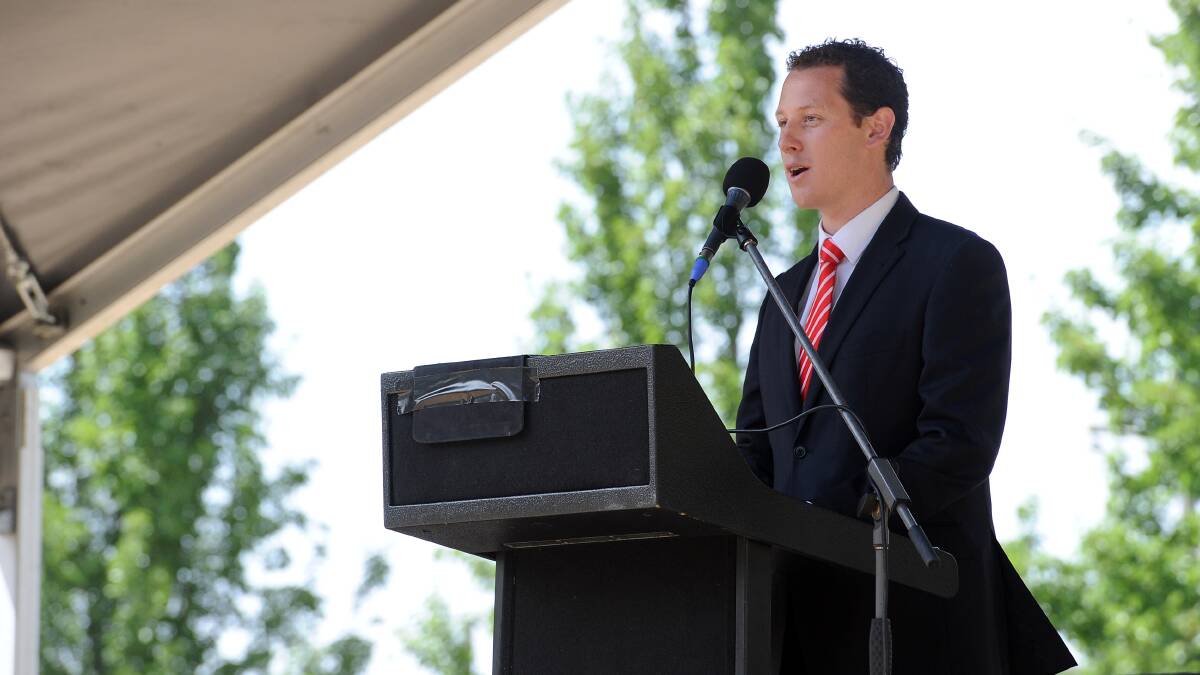 Ballarat mayor Joshua Morris speaking at the ex-prisoner of war memorial in February, 2014. PICTURE: JUSTIN WHITELOCK