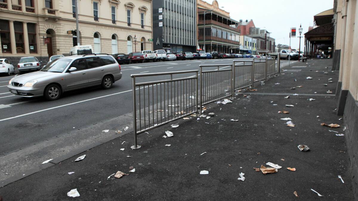 Rubbish left at the Lydiard Street taxi rank by late-night revellers on a Saturday morning in 2011. PICTURE: ADAM TRAFFORD