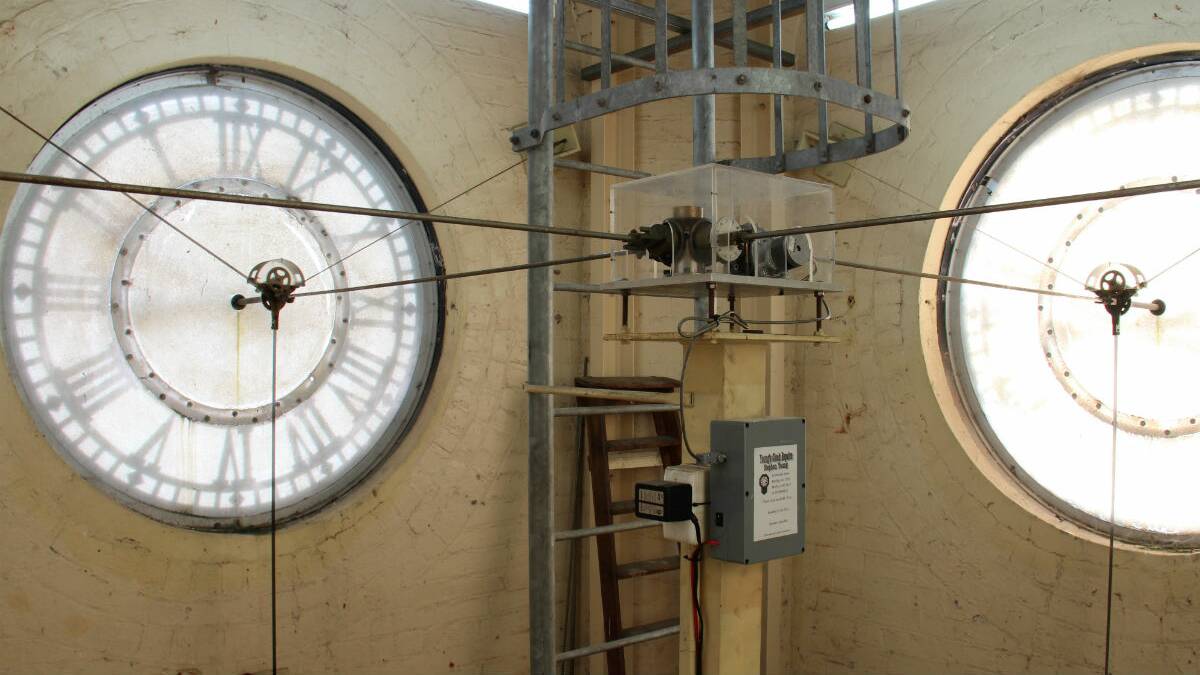 Behind view of the clock faces from inside the tower. PICTURE: V/LINE