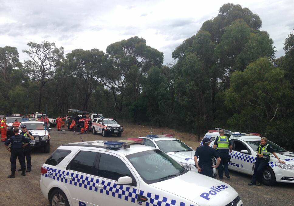 Police and SES at the scene of a search operation near Anakie. PICTURE: DAVID JEANS